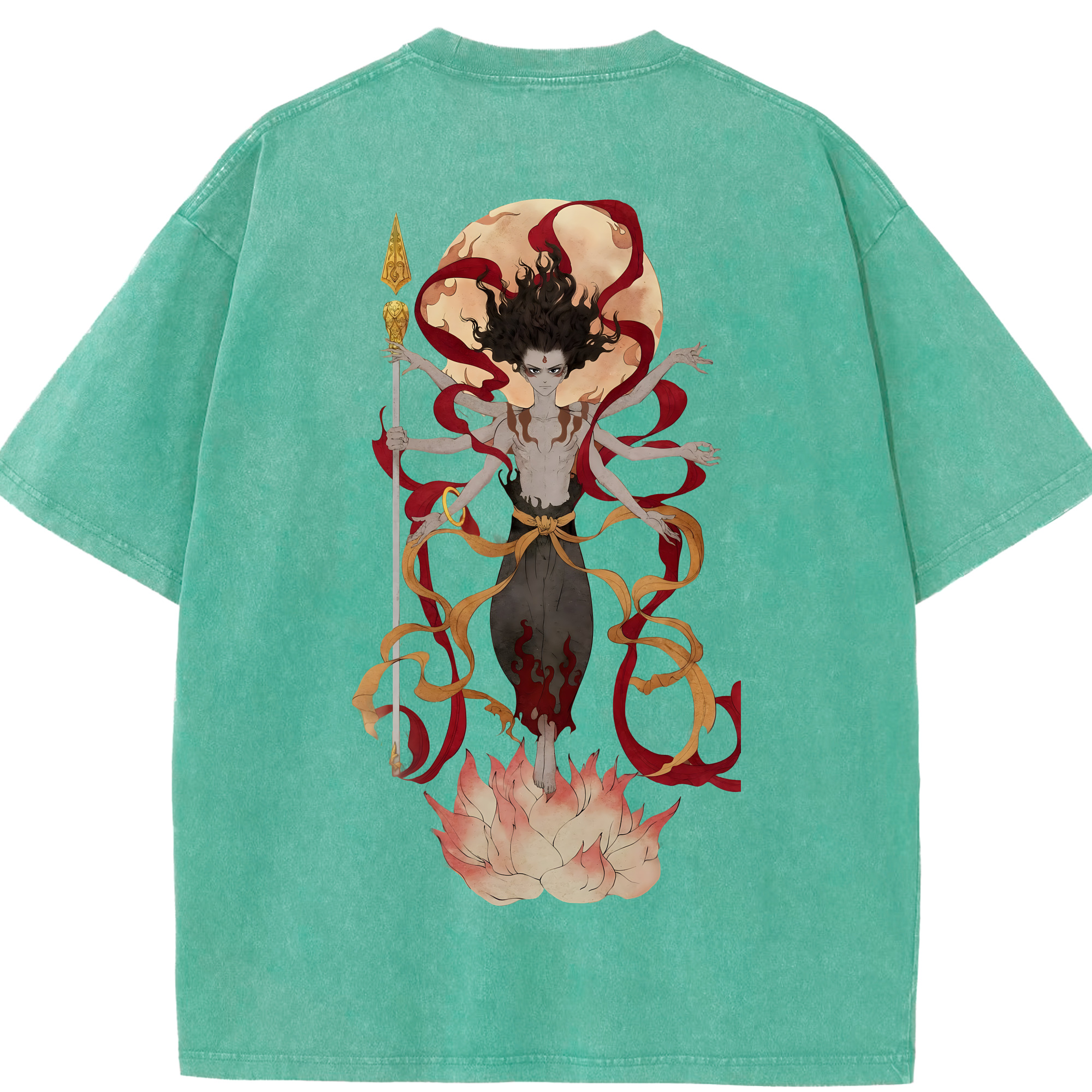 （画像用） Ne Zha 2 ナタ 魔童の大暴れ 綿100% ヴィンテージ風 半袖Tシャツ（背面プリント）